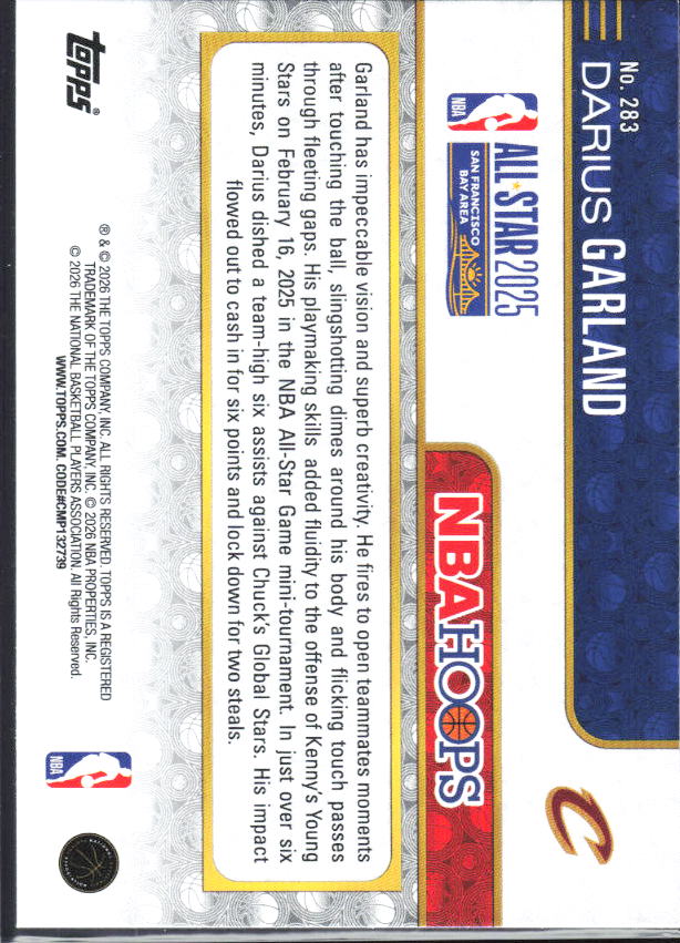 2025-26 Hoops #283 Darius Garland - baksida