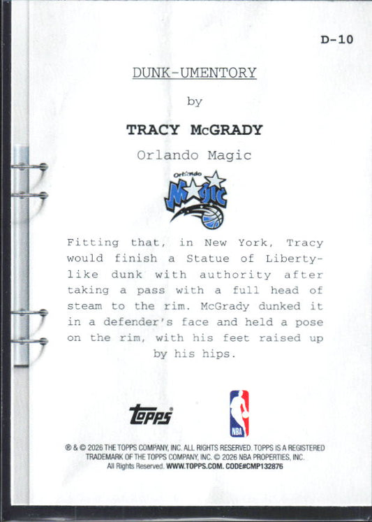 2025-26 Hoops #D-10 Tracy McGrady Dunk-umentory - baksida