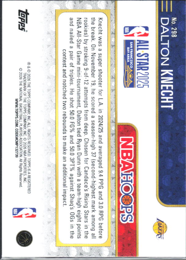 2025-26 Hoops #298 Dalton Knecht - baksida