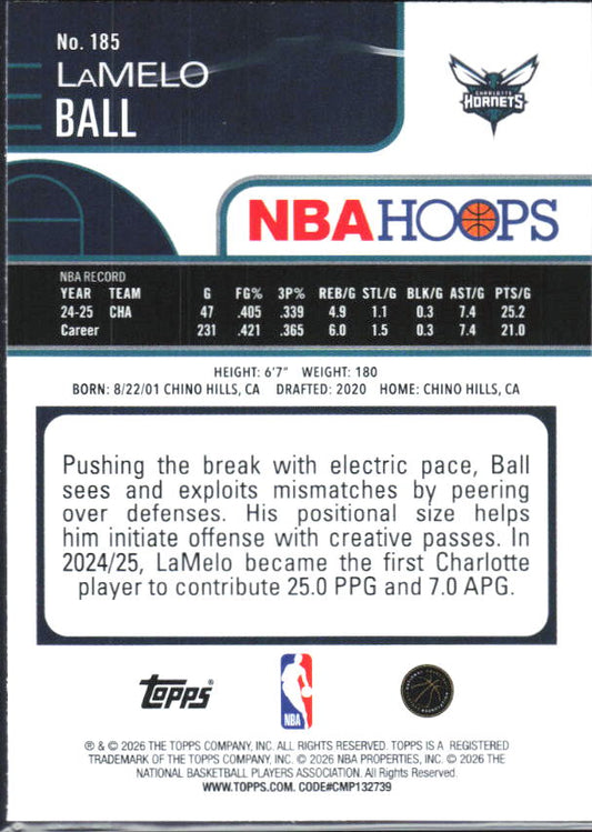2025-26 Hoops #185 LaMelo Ball - baksida