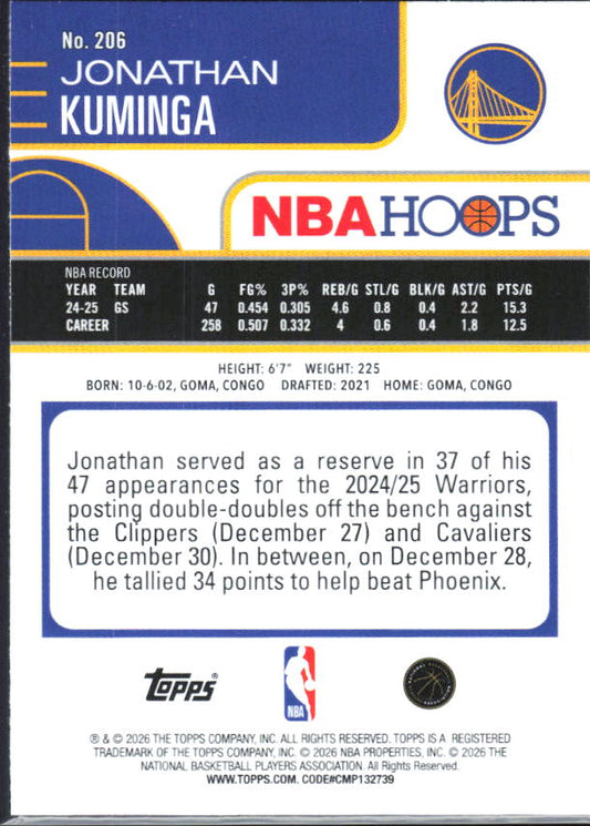2025-26 Hoops #206 Jonathan Kuminga - baksida
