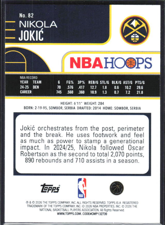2025-26 Hoops #82 Nikola Jokic - baksida