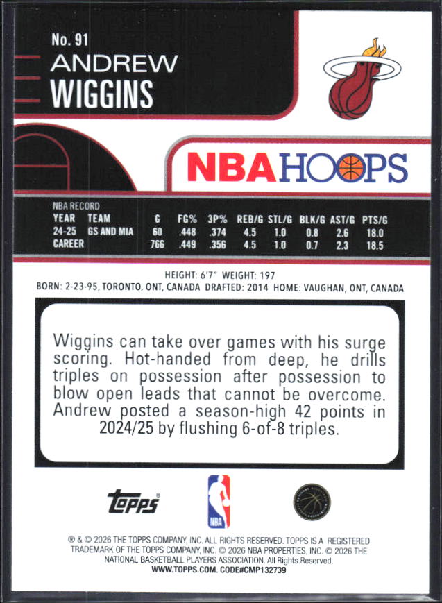 2025-26 Hoops #91 Andrew Wiggins - baksida