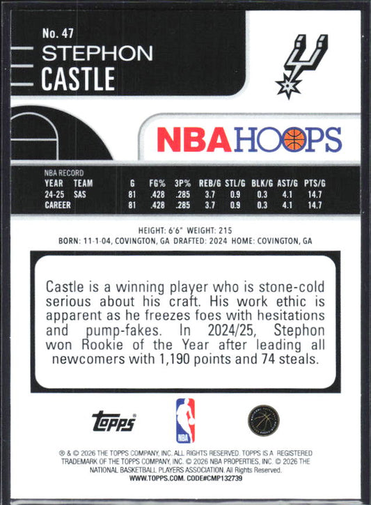 2025-26 Hoops #47 Stephon Castle - baksida