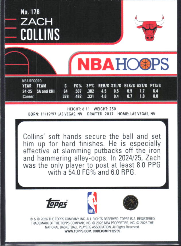 2025-26 Hoops #176 Zach Collins - baksida