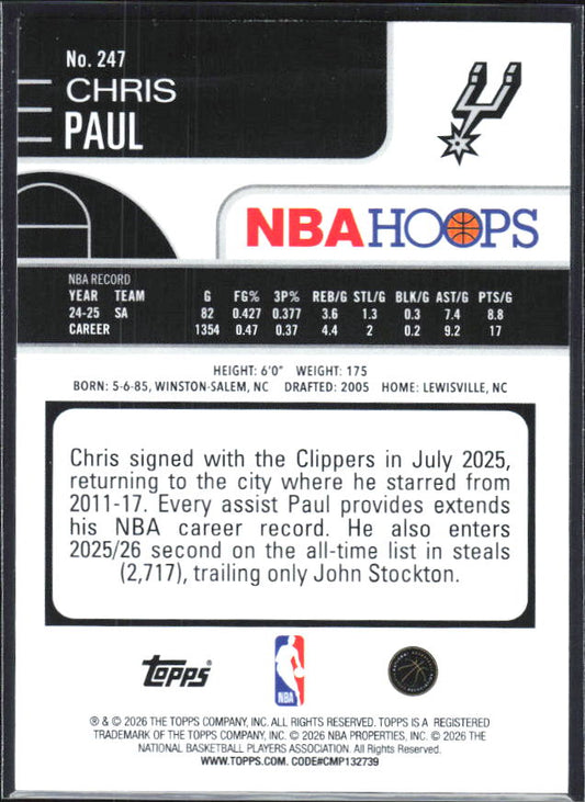 2025-26 Hoops #247 Chris Paul - baksida