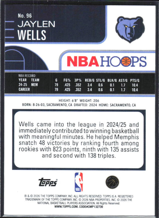 2025-26 Hoops #96 Jaylen Wells - baksida