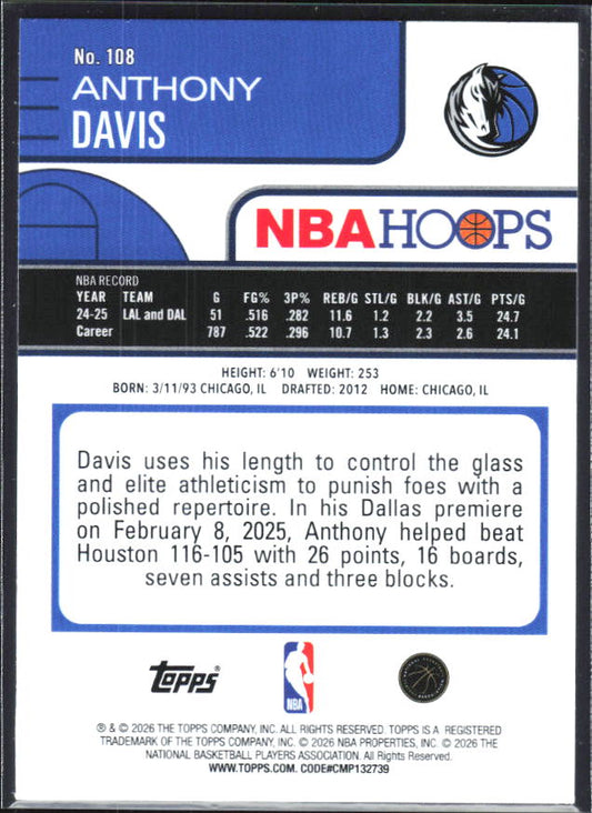 2025-26 Hoops #108 Anthony Davis - baksida