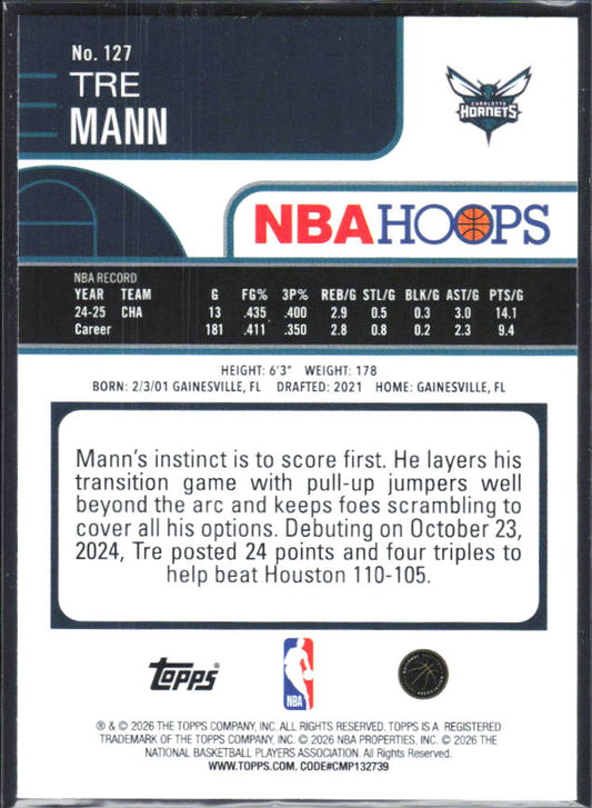 2025-26 Hoops #127 Tre Mann - baksida