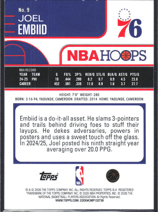 2025-26 Hoops #9 Joel Embiid Rainbow - baksida