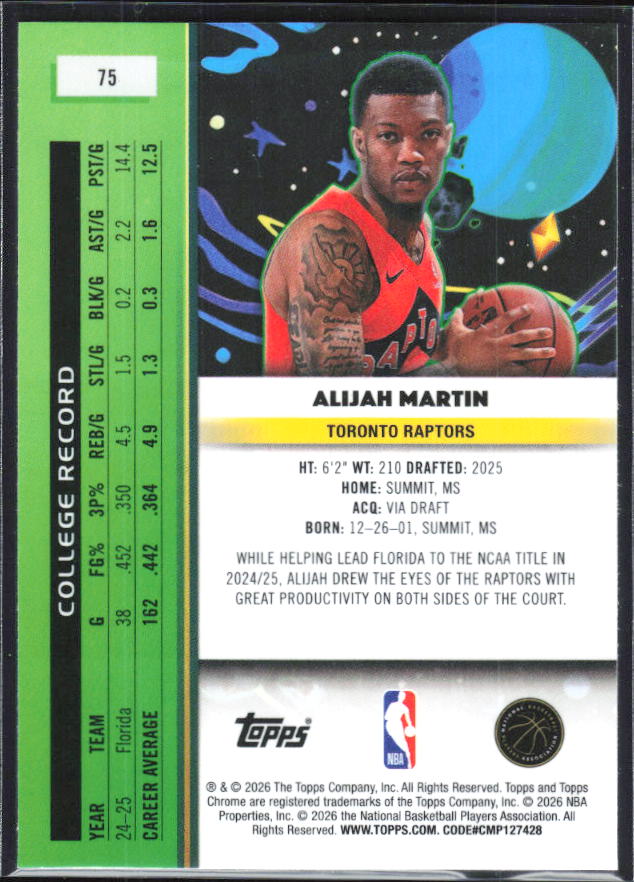 2025-26 Topps Chrome Cosmic #75 Alijah Martin - baksida