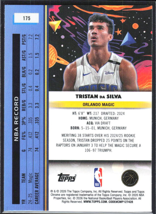 2025-26 Topps Chrome Cosmic #175 Tristan da Silva - baksida