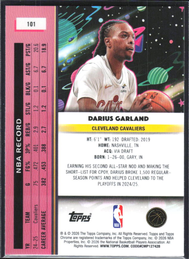 2025-26 Topps Chrome Cosmic #101 Darius Garland - baksida