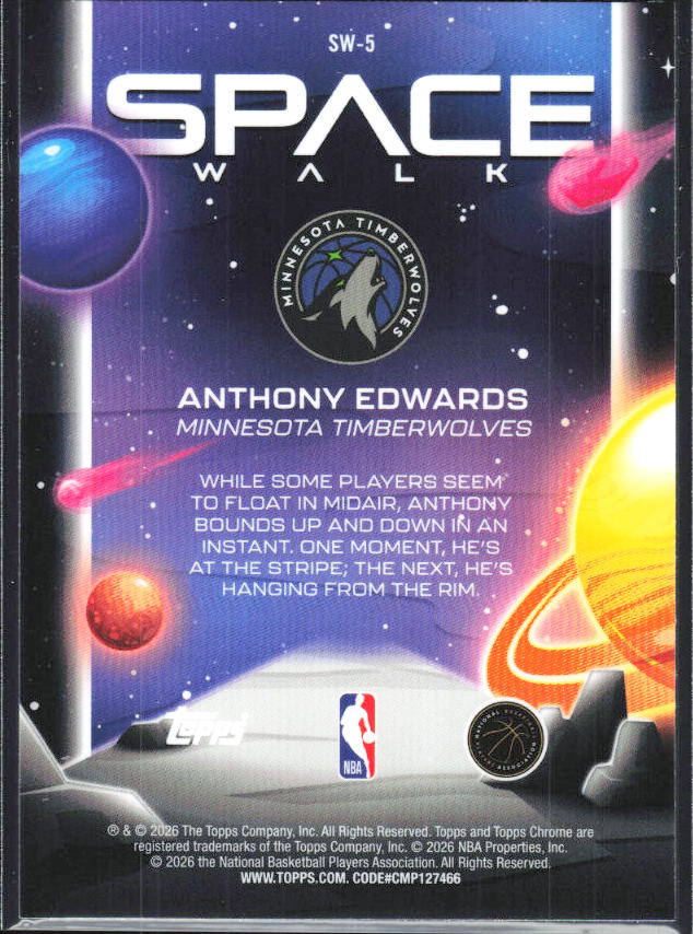 2025-26 Topps Chrome Cosmic #SW-5 Anthony Edwards Space Walk - baksida