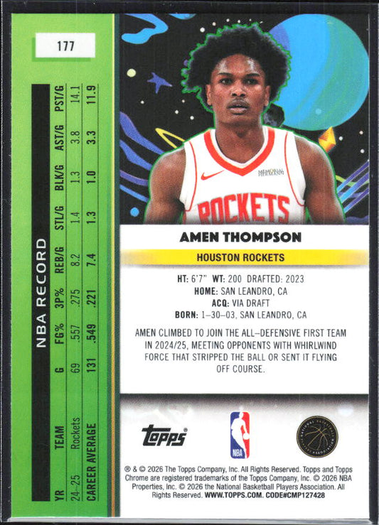 2025-26 Topps Chrome Cosmic #177 Amen Thompson - baksida