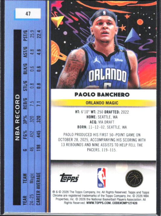 2025-26 Topps Chrome Cosmic #47 Paolo Banchero - baksida