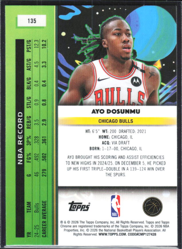2025-26 Topps Chrome Cosmic #135 Ayo Dosunmu - baksida