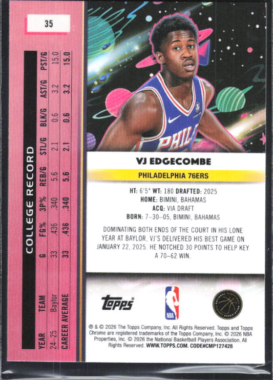 2025-26 Topps Chrome Cosmic #35 VJ Edgecombe - baksida