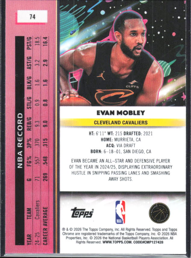 2025-26 Topps Chrome Cosmic #74 Evan Mobley - baksida