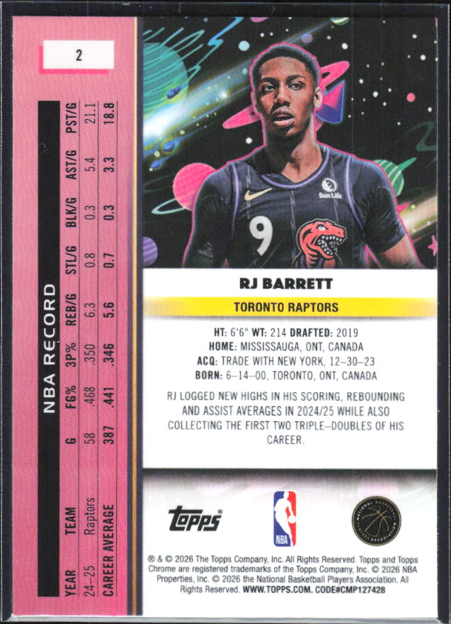 2025-26 Topps Chrome Cosmic #2 RJ Barrett - baksida