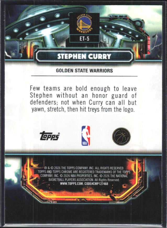 2025-26 Topps Chrome Cosmic #ET-5 Stephen Curry Extraterrestrial Talent - baksida