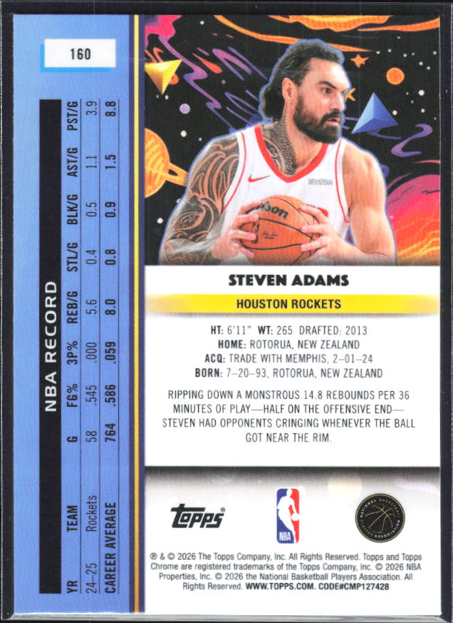 2025-26 Topps Chrome Cosmic #160 Steven Adams - baksida