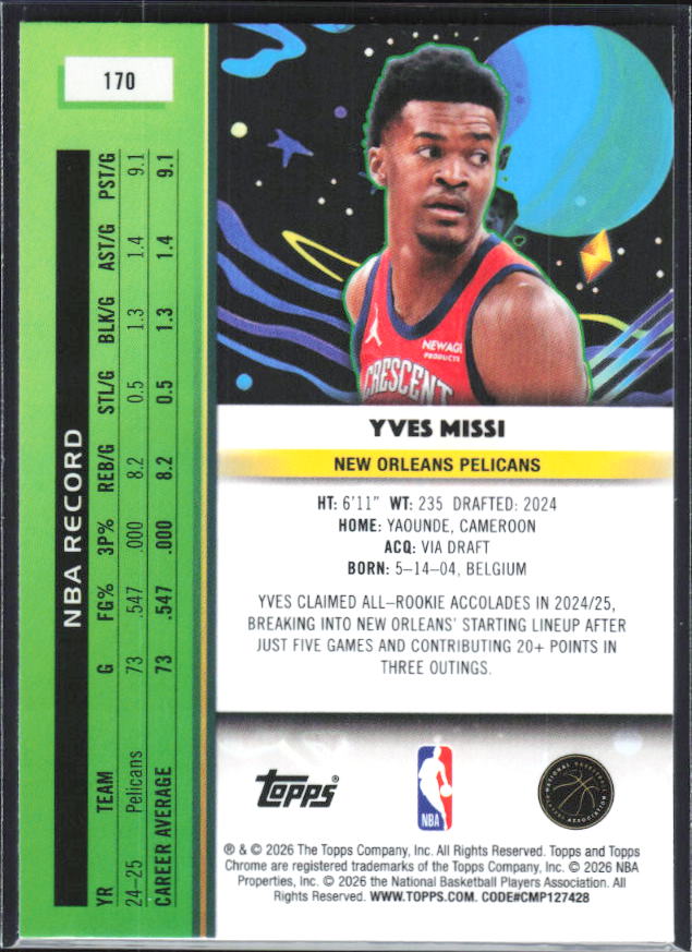 2025-26 Topps Chrome Cosmic #170 Yves Missi - baksida