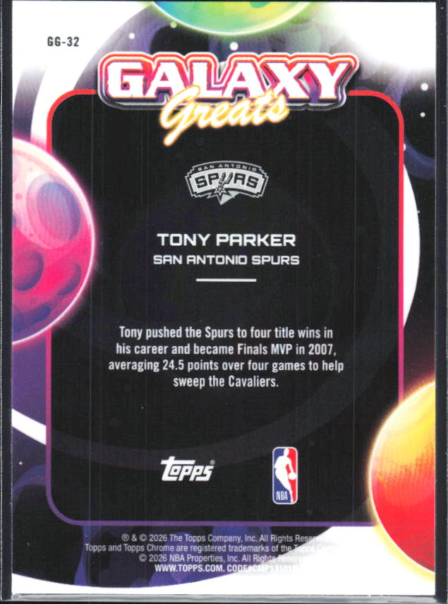 2025-26 Topps Chrome Cosmic #GG-32 Tony Parker Galaxy Greats - baksida