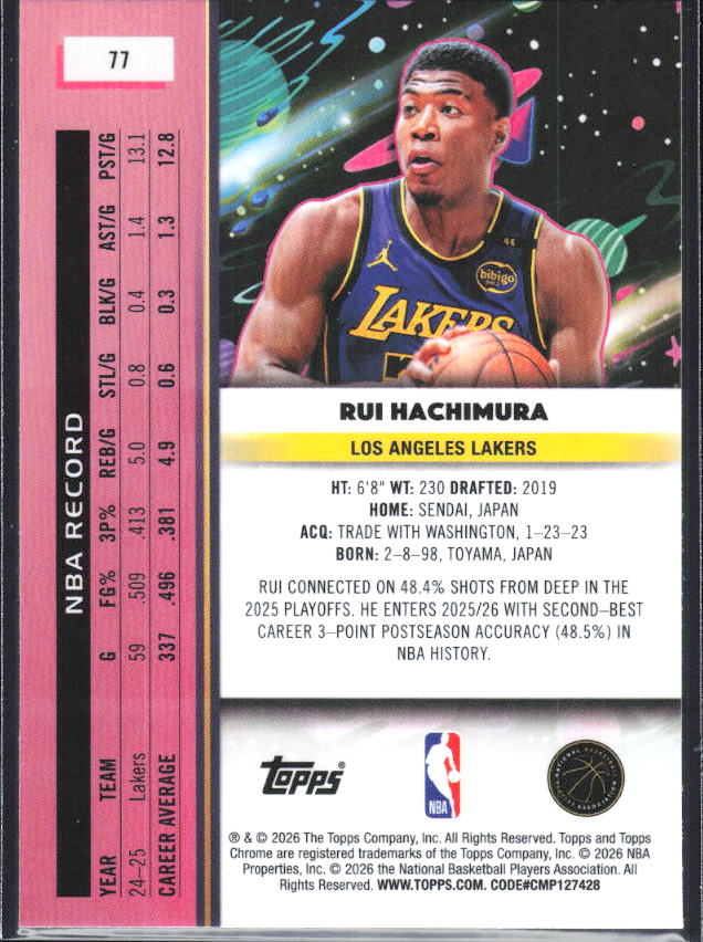 2025-26 Topps Chrome Cosmic #77 Rui Hachimura - baksida