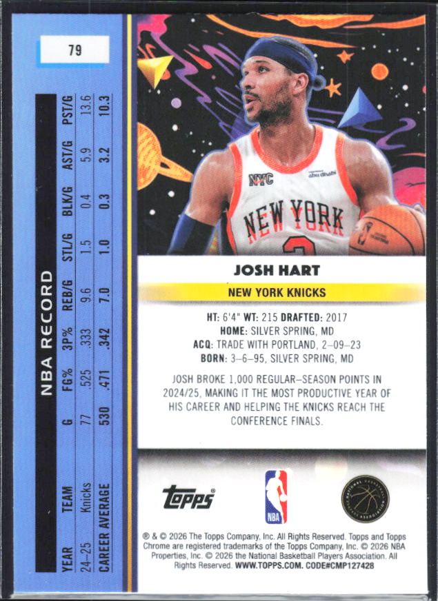 2025-26 Topps Chrome Cosmic #79 Josh Hart - baksida