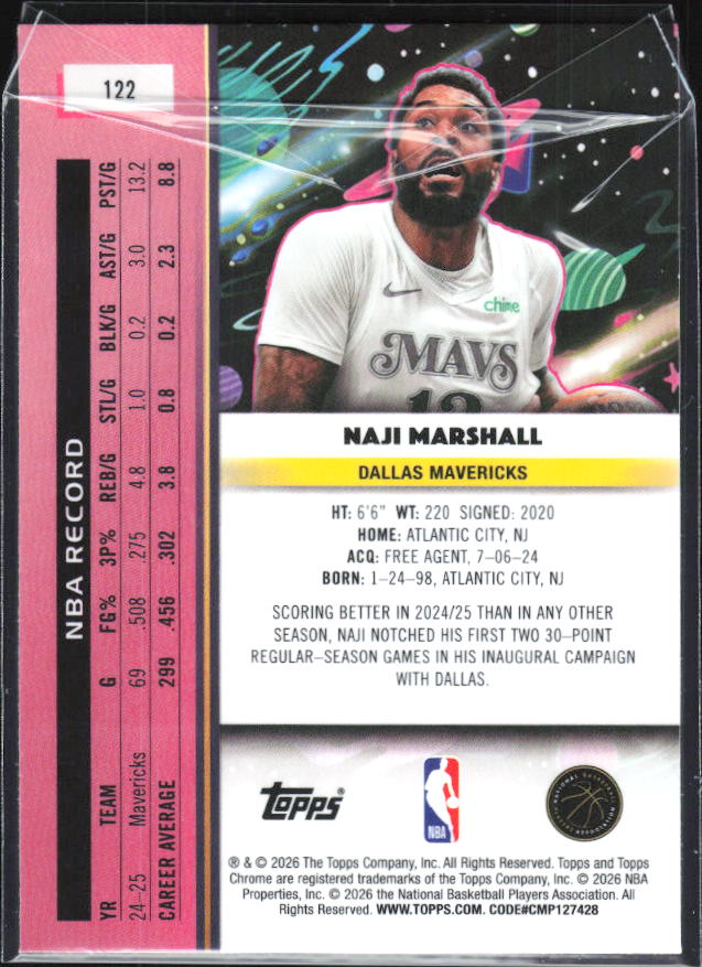 2025-26 Topps Chrome Cosmic #122 Naji Marshall - baksida