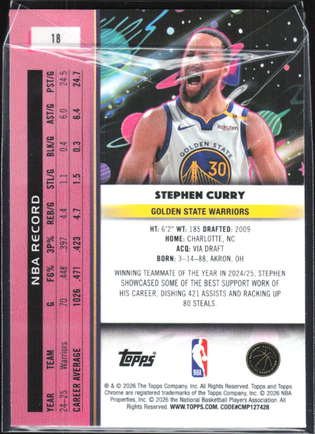 2025-26 Topps Chrome Cosmic #18 Stephen Curry - baksida