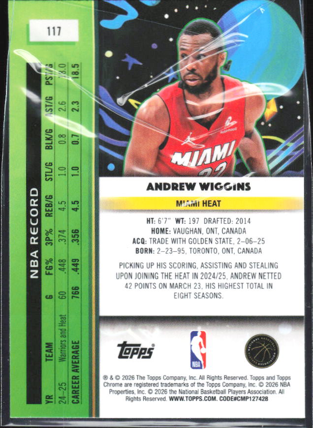2025-26 Topps Chrome Cosmic #117 Andrew Wiggins - baksida