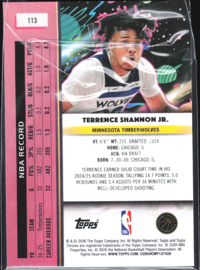 2025-26 Topps Chrome Cosmic #113 Terrence Shannon Jr. - baksida