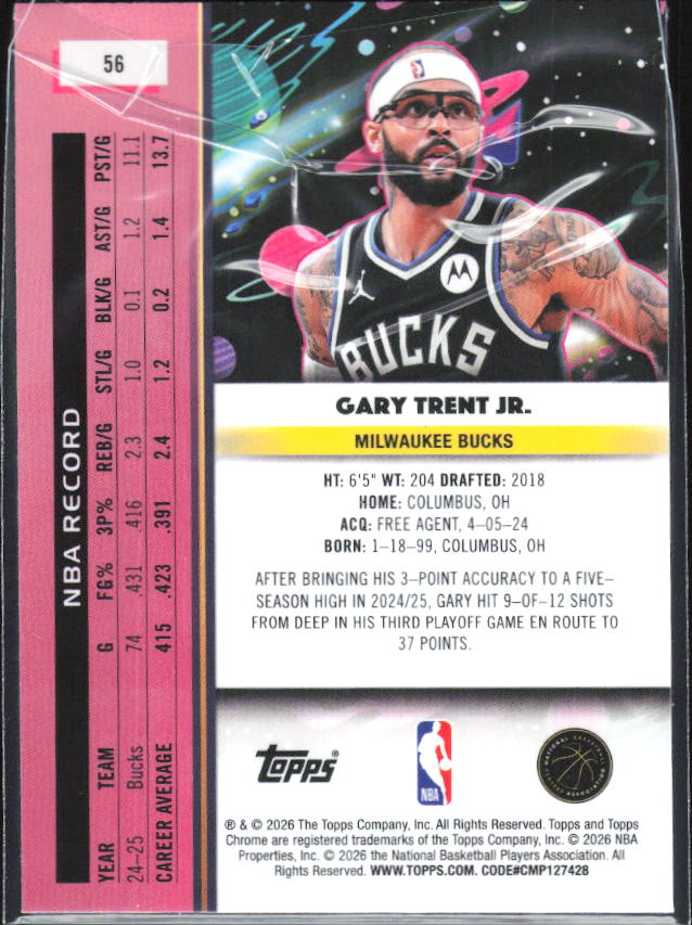 2025-26 Topps Chrome Cosmic #56 Gary Trent Jr. - baksida