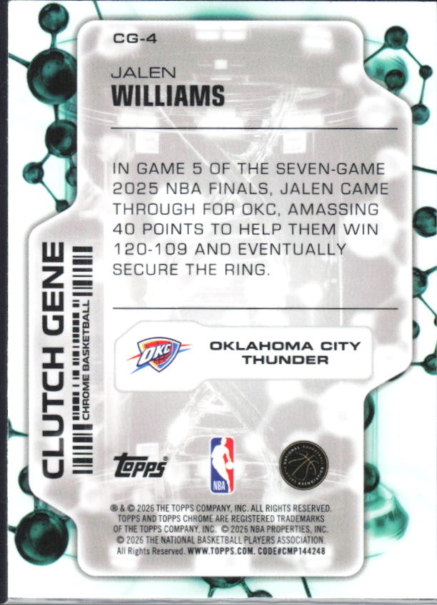 2025-26 Topps Chrome Update #CG-4 Jalen Williams Clutch Gene - baksida