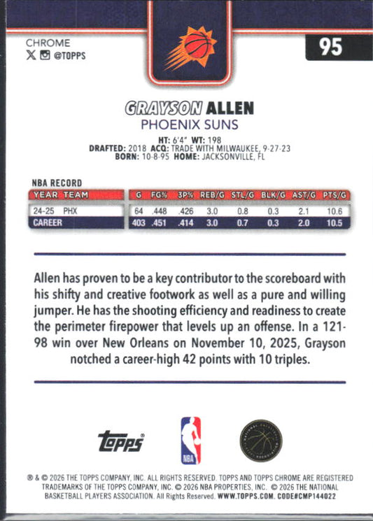 2025-26 Topps Chrome Update #95 Grayson Allen - baksida