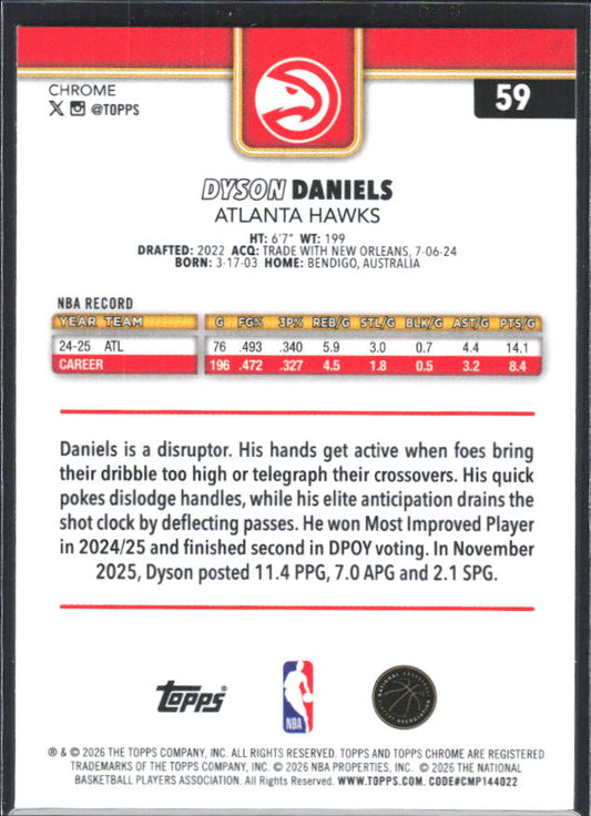 2025-26 Topps Chrome Update #59 Dyson Daniels - baksida