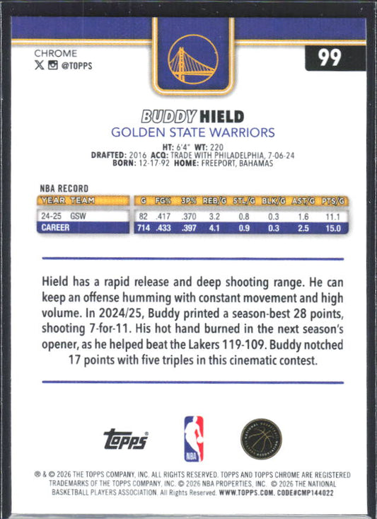 2025-26 Topps Chrome Update #99 Buddy Hield X-Fractor - baksida