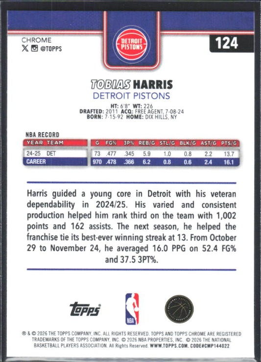 2025-26 Topps Chrome Update #124 Tobias Harris - baksida