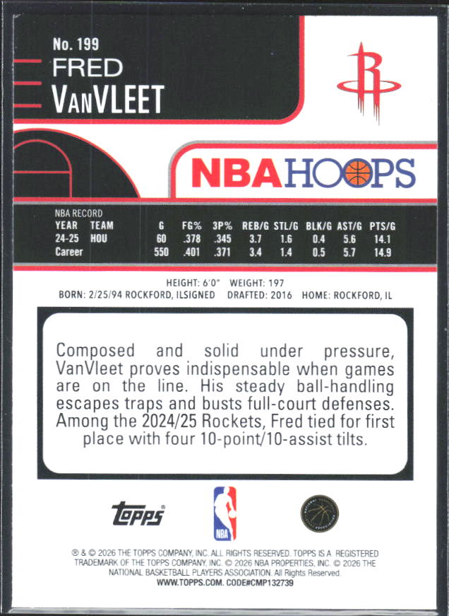 2025-26 Hoops #199 Fred VanVleet Rainbow - baksida