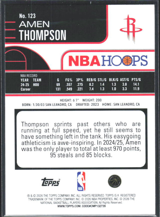 2025-26 Hoops #123 Amen Thompson - baksida