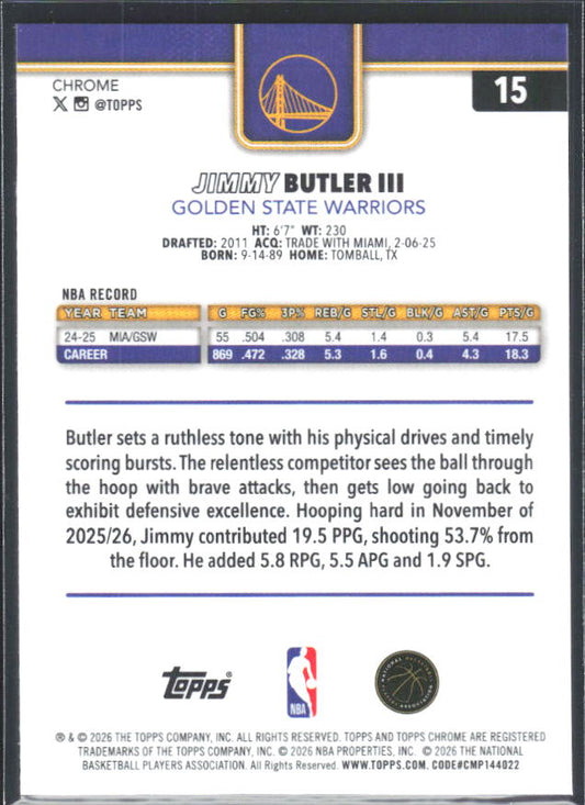 2025-26 Topps Chrome Update #15 Jimmy Butler III - baksida