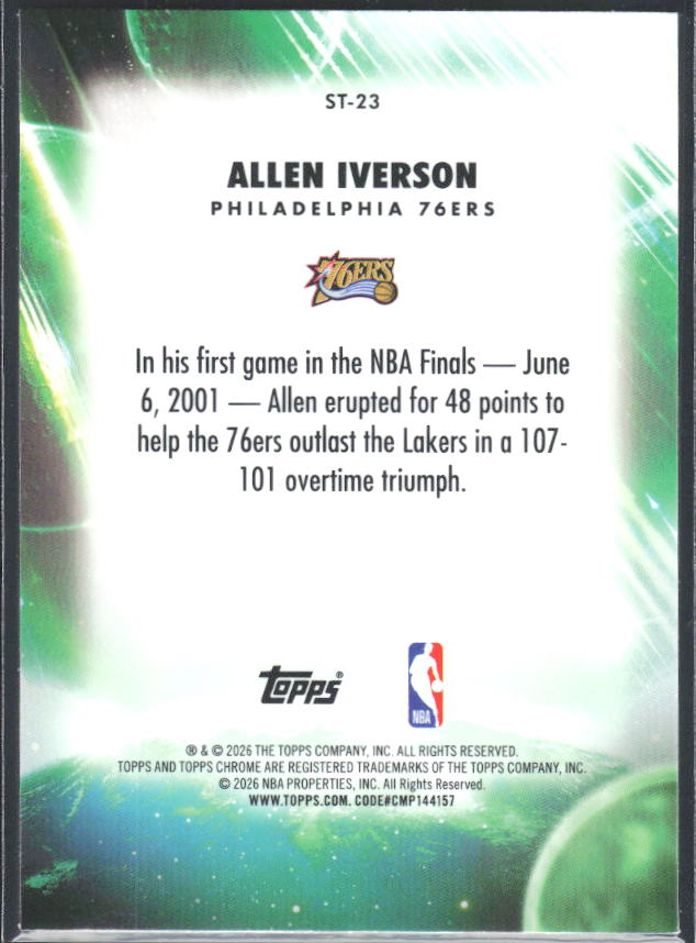 2025-26 Topps Chrome Update #ST-23 Allen Iverson Stratospheric Stars - baksida