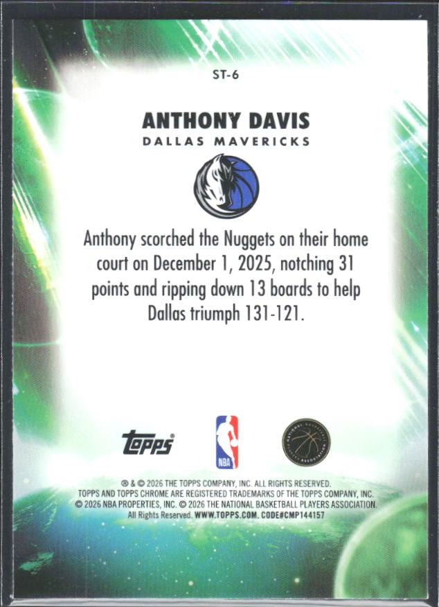 2025-26 Topps Chrome Update #ST-6 Anthony Davis Stratospheric Stars - baksida