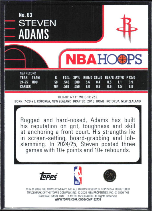 2025-26 Hoops #63 Steven Adams - baksida