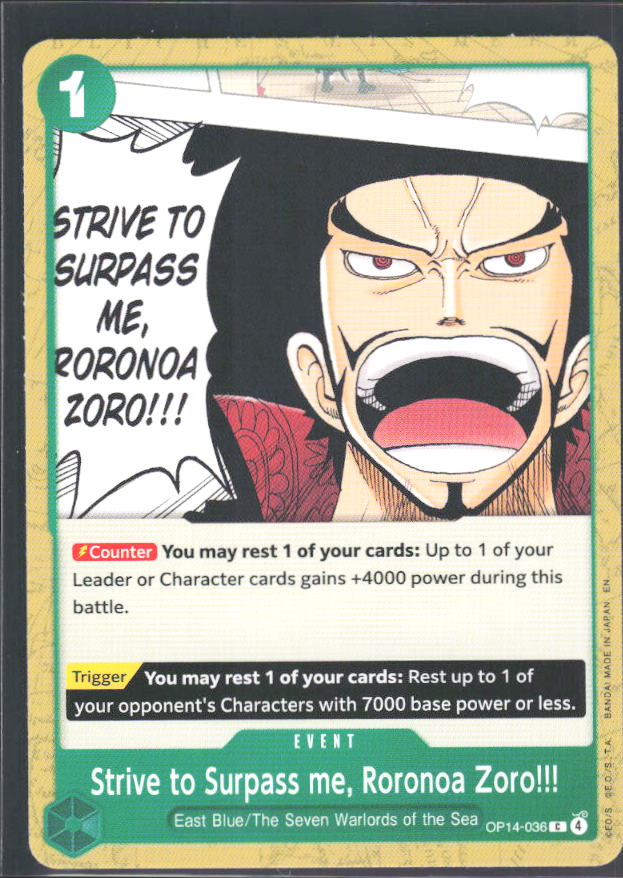 The Azure Sea's Seven #OP14-036 Strive to Surpass me, Roronoa Zoro!!! - framsida