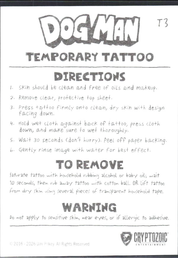 2026 Cryptozoic Dog Man Playpaks: Series 1 #T3 Rats! [Petey] Temporary Tattoo - baksida