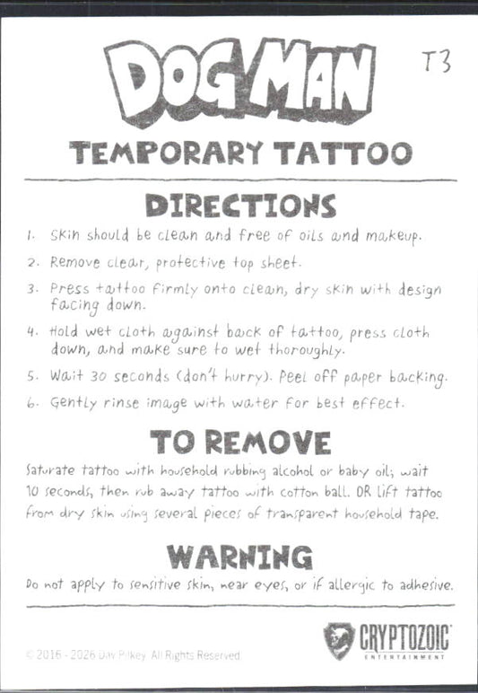 2026 Cryptozoic Dog Man Playpaks: Series 1 #T3 Rats! [Petey] Temporary Tattoo - baksida