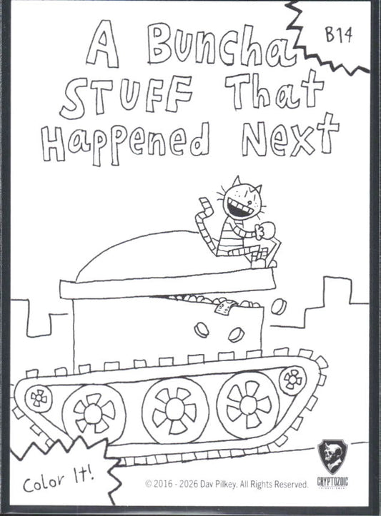 2026 Cryptozoic Dog Man Playpaks: Series 1 #B14 A Buncha Stuff That Happened Next Base/Color It - baksida
